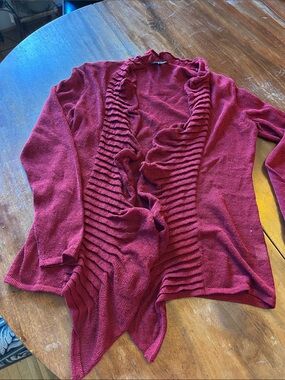 Eileen Fisher Ruffled Open-Front Cardigan - Wine